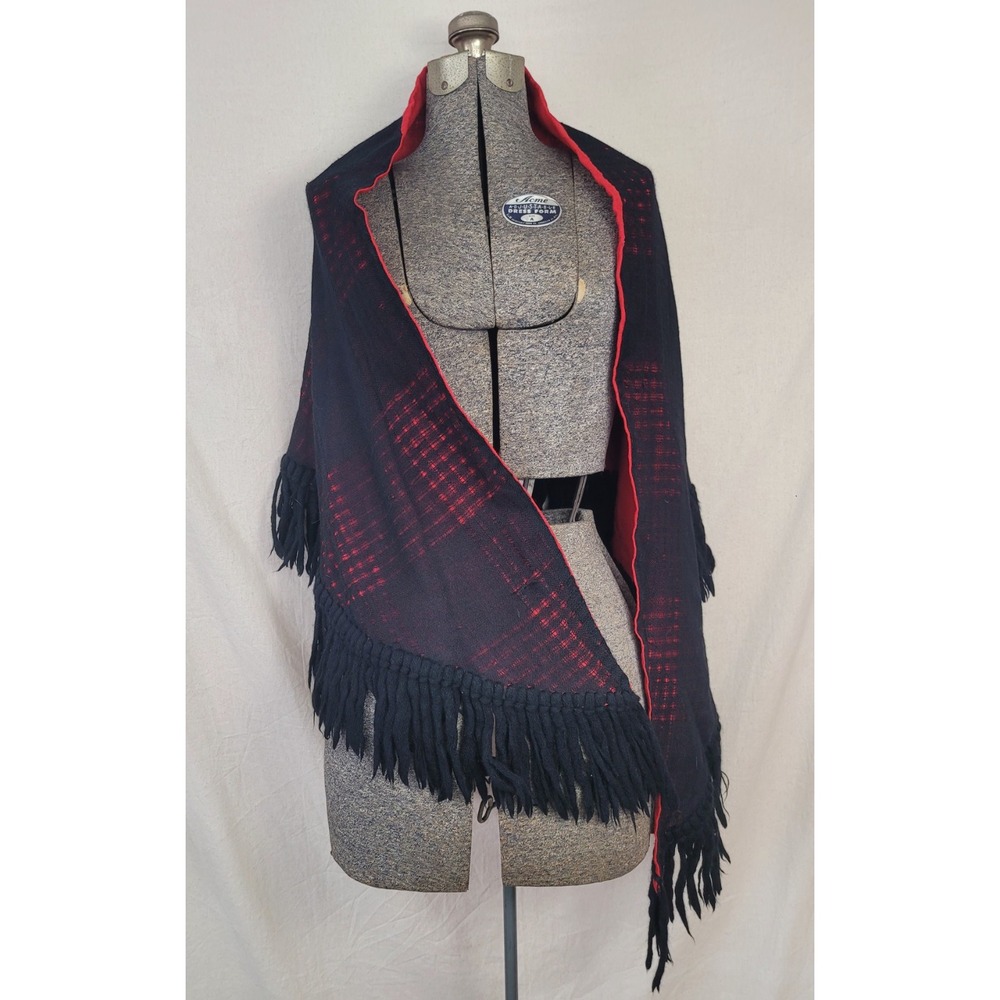 Vintage 50s 60s Shawl Wrap Black And Red Angoras Of Abercorn Knit One Size - Picture 2 of 14